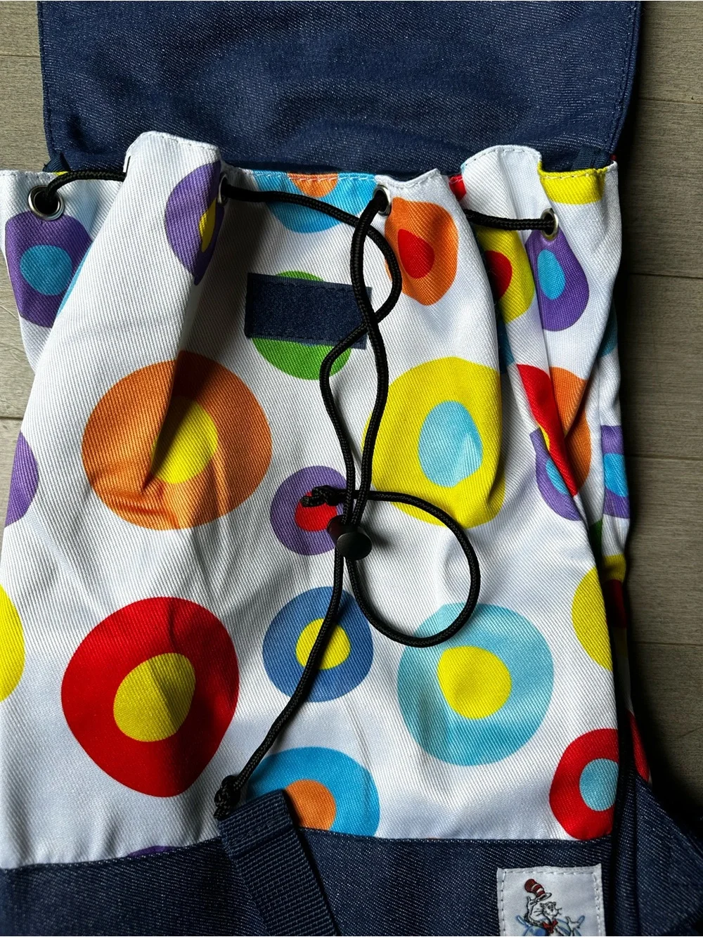 Dr Suess At Sea Children Denim Colorful Top Flap Bean Bag Backpack
